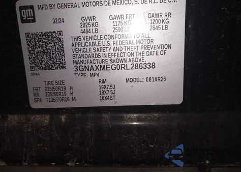 2024 Chevrolet Equinox Fwd Rs z USA, uszkodzony, nr VIN 3GNAXMEG0RL286338